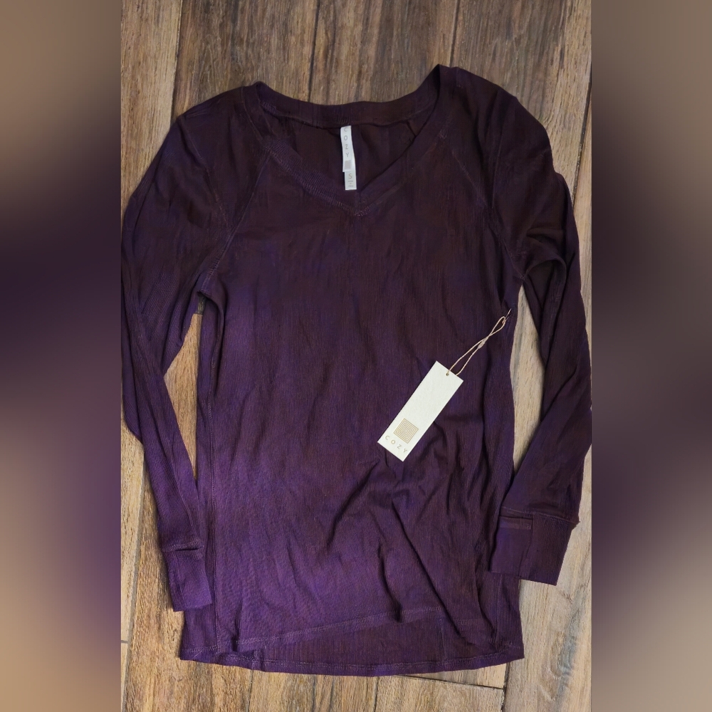 COZY Womens Purple V Neck Long Sleeve Ribbed Top Small NWT